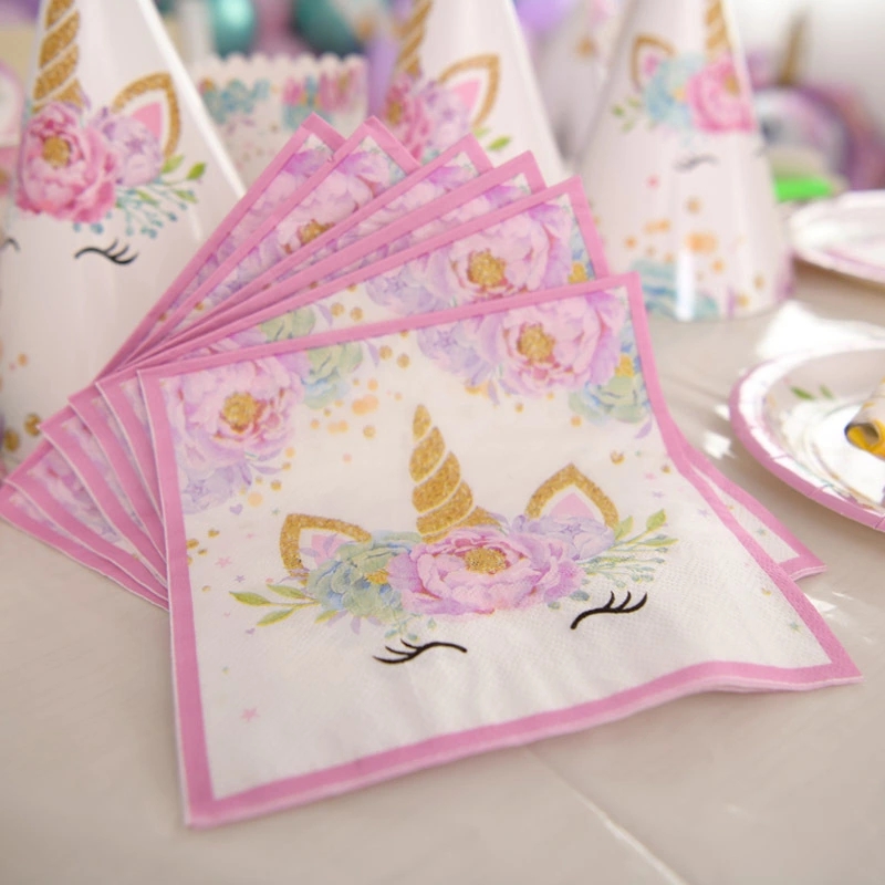 Party Favor Stock Supplies Girls Pink Party Birthday Paper Disposable Tableware Set