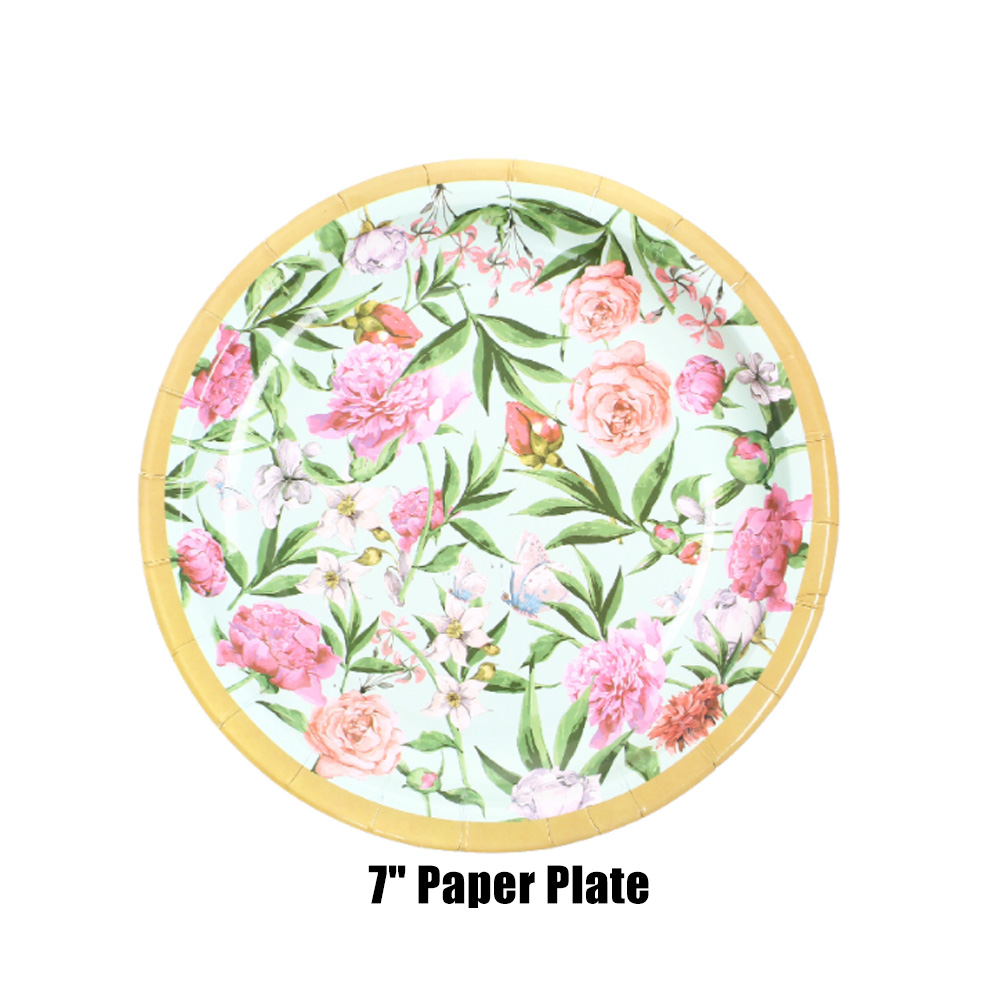 Disposable 16 Guests Floral Garden Party Set Supplies W Paper Plates Napkins Cups Tablecloth Plastic Cutlery (114 Pieces