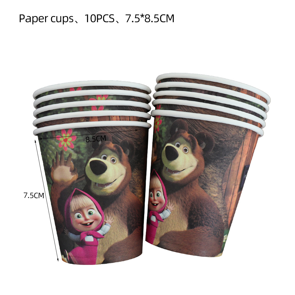 Martha And Bear Birthday Party Tableware Set Paper Tray Paper Cup Children's Birthday Party