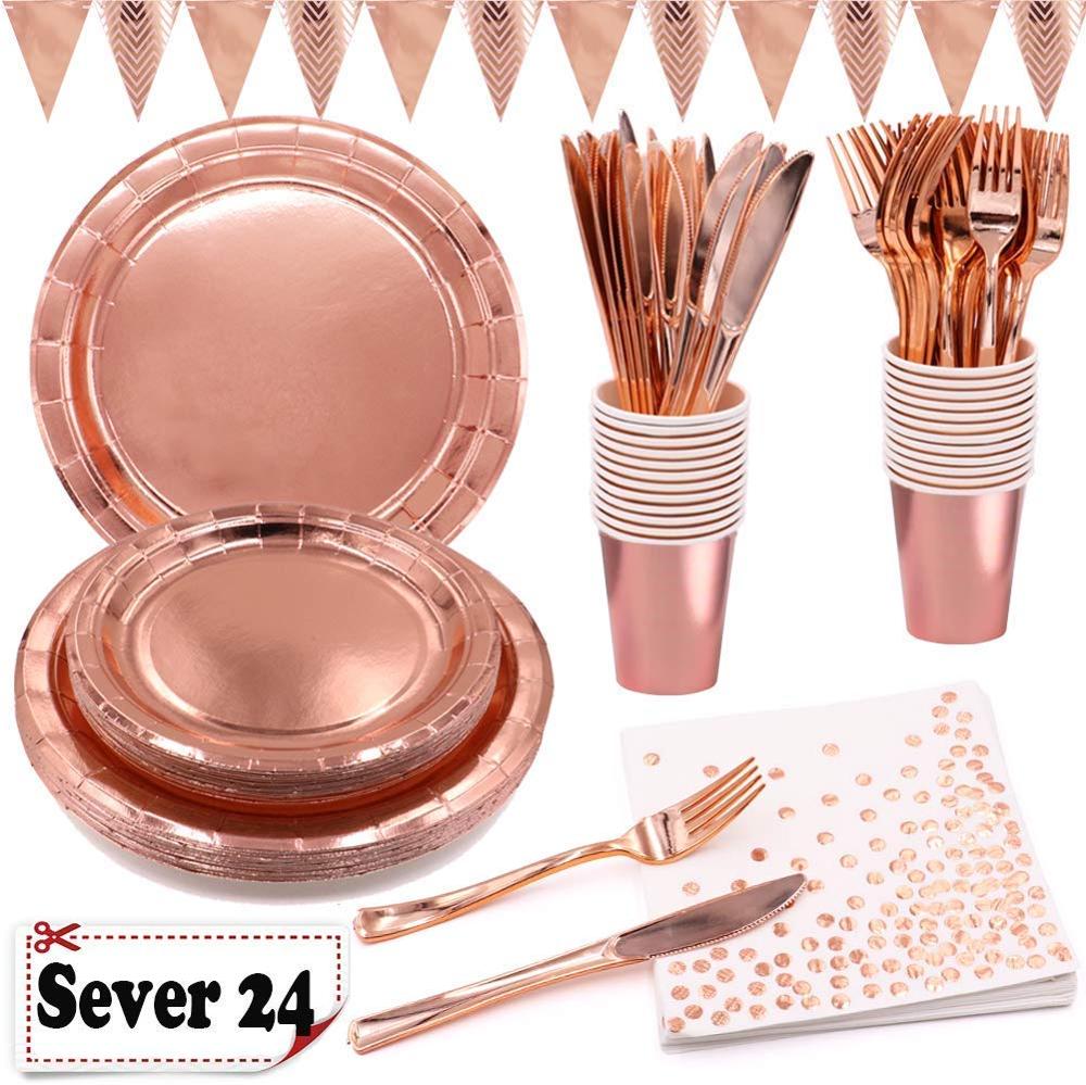  Party Favor Gift 2021 New Birthday Wedding Party Decoration 170 Pieces Rose Gold Party Tableware