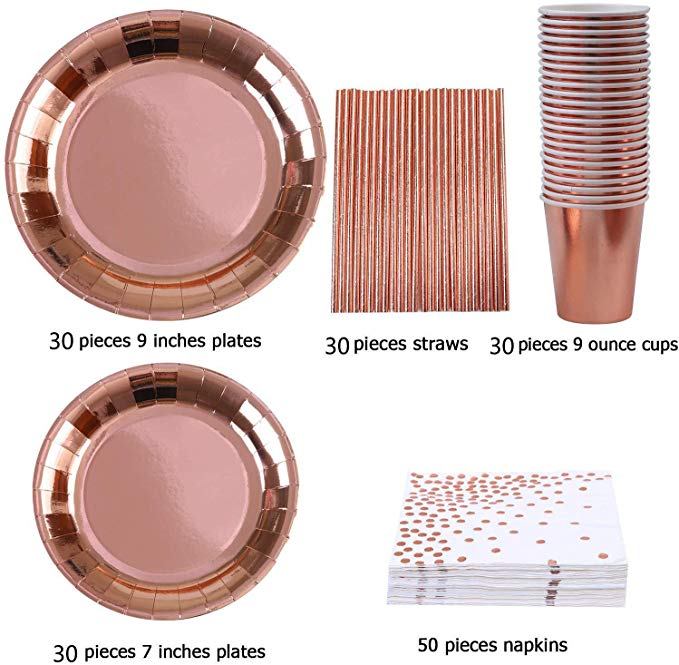  Party Favor Gift 2021 New Birthday Wedding Party Decoration 170 Pieces Rose Gold Party Tableware