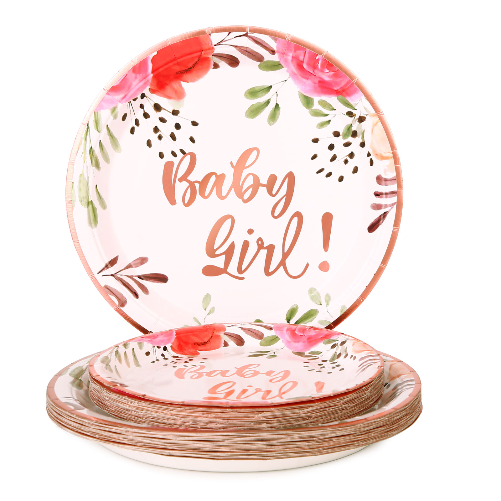 Floral Baby Girl Baby Shower Tableware Plates and Napkins Decorations 25 Services Disposable Tableware Paper Plates Set