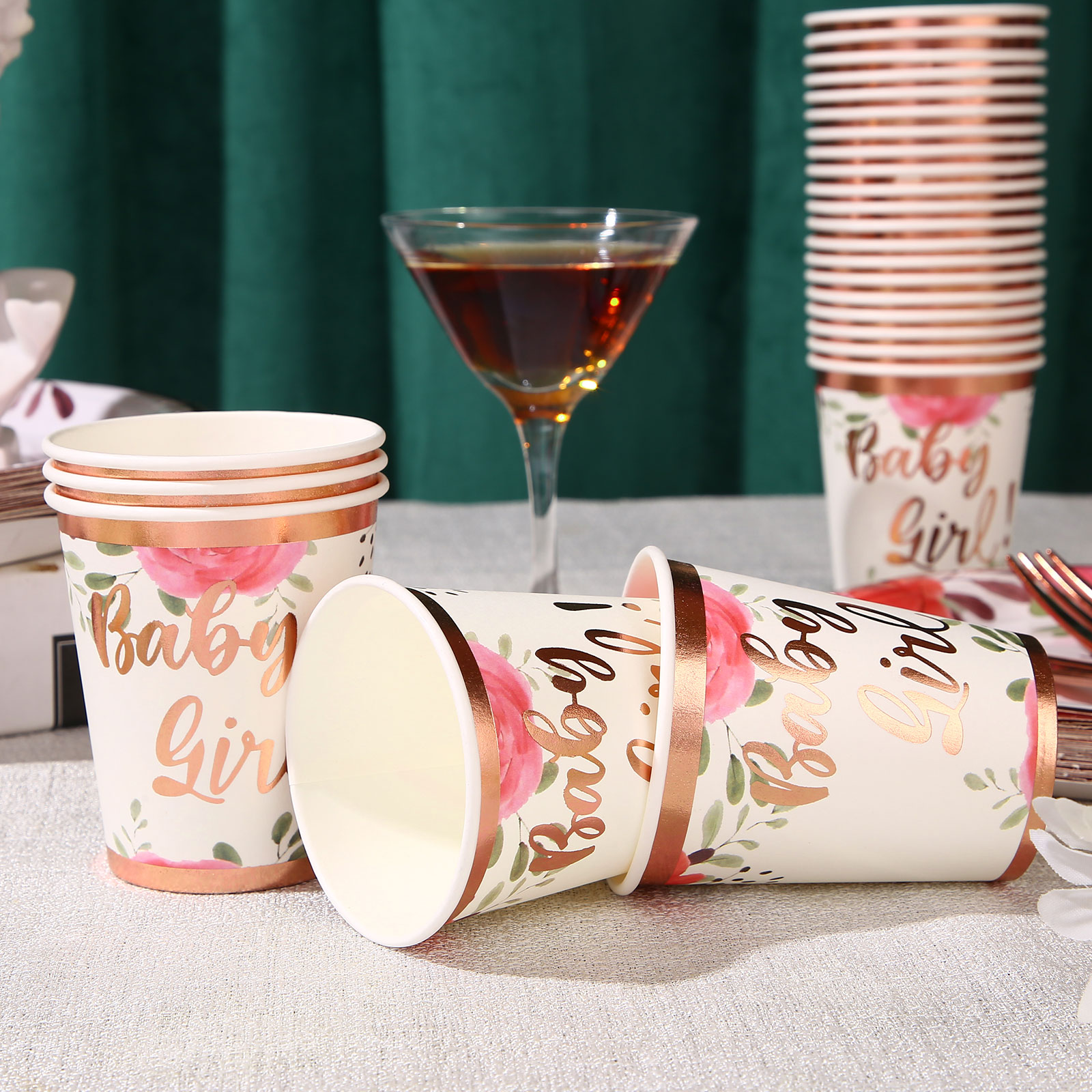 Floral Baby Girl Baby Shower Tableware Plates and Napkins Decorations 25 Services Disposable Tableware Paper Plates Set