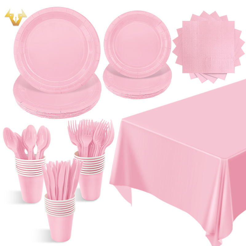 24guests disposable solid color dinnerware set Paper plates cups napkins party supply Paper plates tableware set