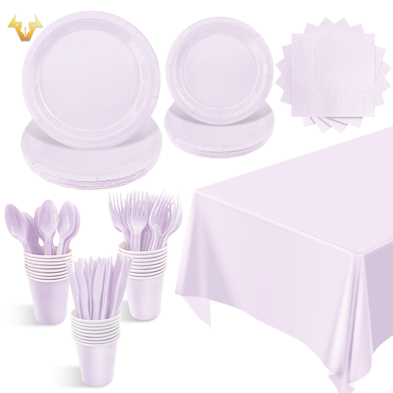 24guests disposable solid color dinnerware set Paper plates cups napkins party supply Paper plates tableware set