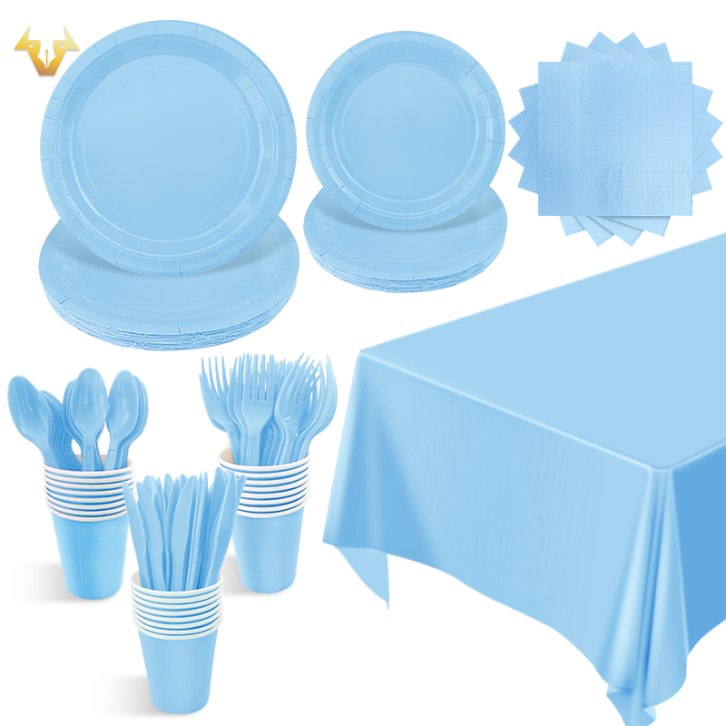 24guests disposable solid color dinnerware set Paper plates cups napkins party supply Paper plates tableware set