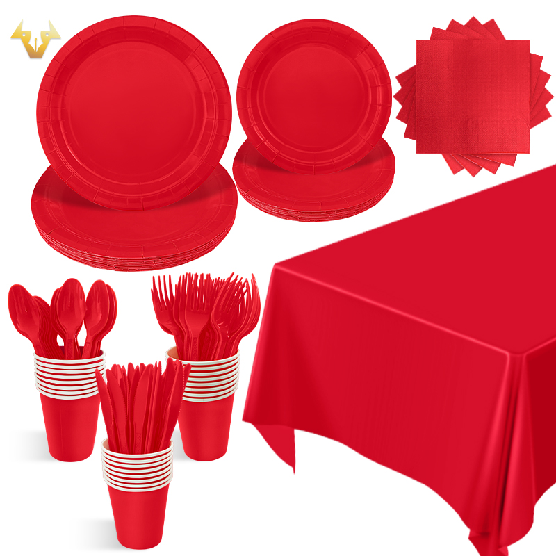 24guests disposable solid color dinnerware set Paper plates cups napkins party supply Paper plates tableware set