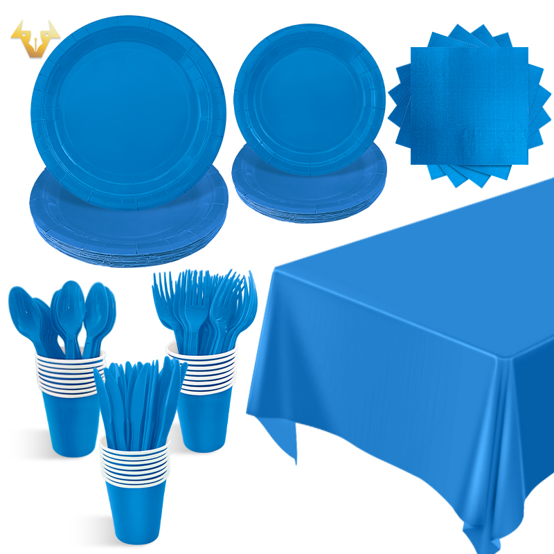 24guests disposable solid color dinnerware set Paper plates cups napkins party supply Paper plates tableware set