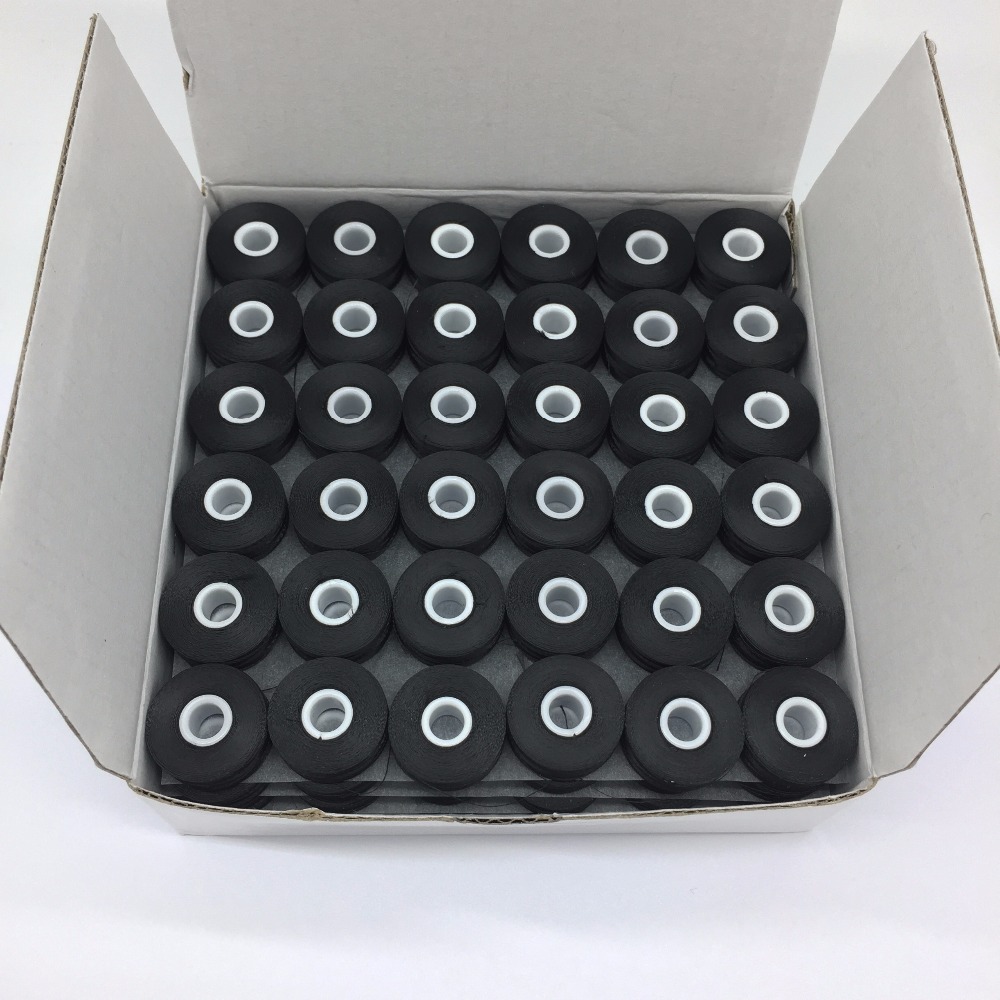  black L 70D/2 side less sewing thread 100% spun cone polyester yarn 144pcs/box pre wound bobbin for embroidery
