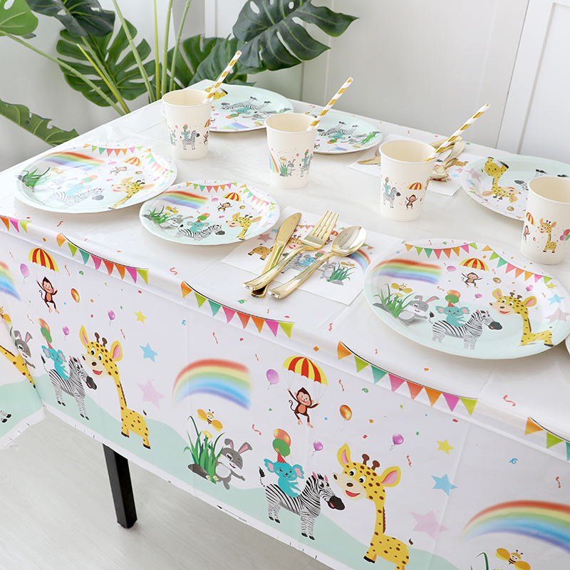 2022 new animal jungle party paper tableware disposable paper tray paper cup tablecloth birthday decoration set 10 guest