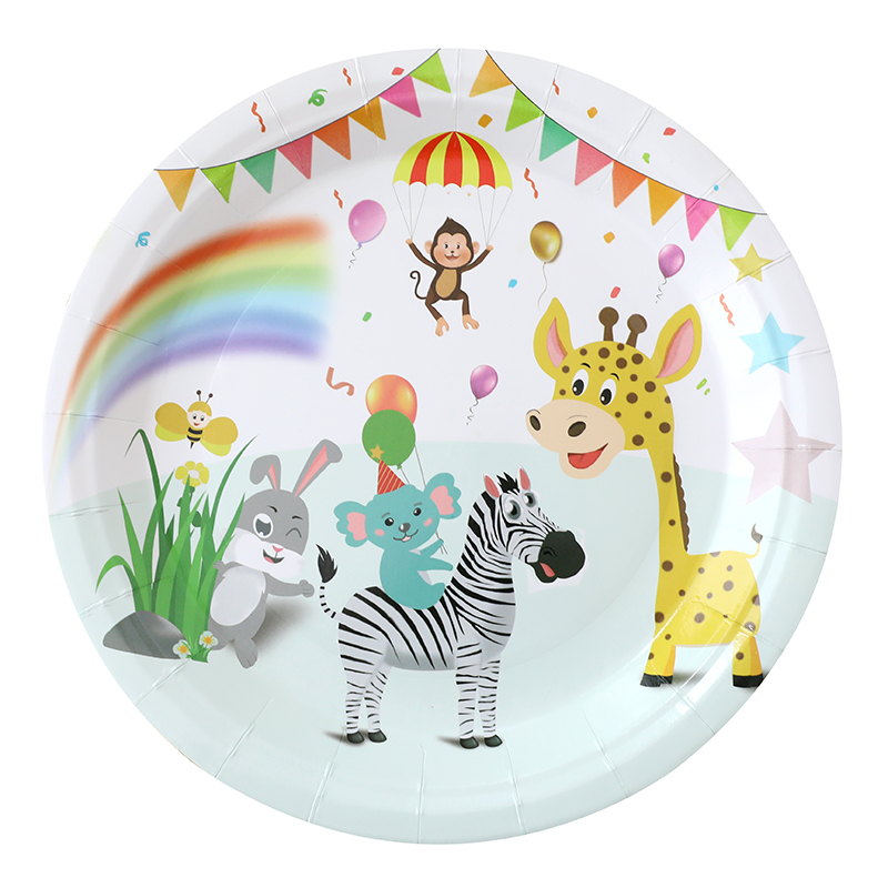2022 new animal jungle party paper tableware disposable paper tray paper cup tablecloth birthday decoration set 10 guest