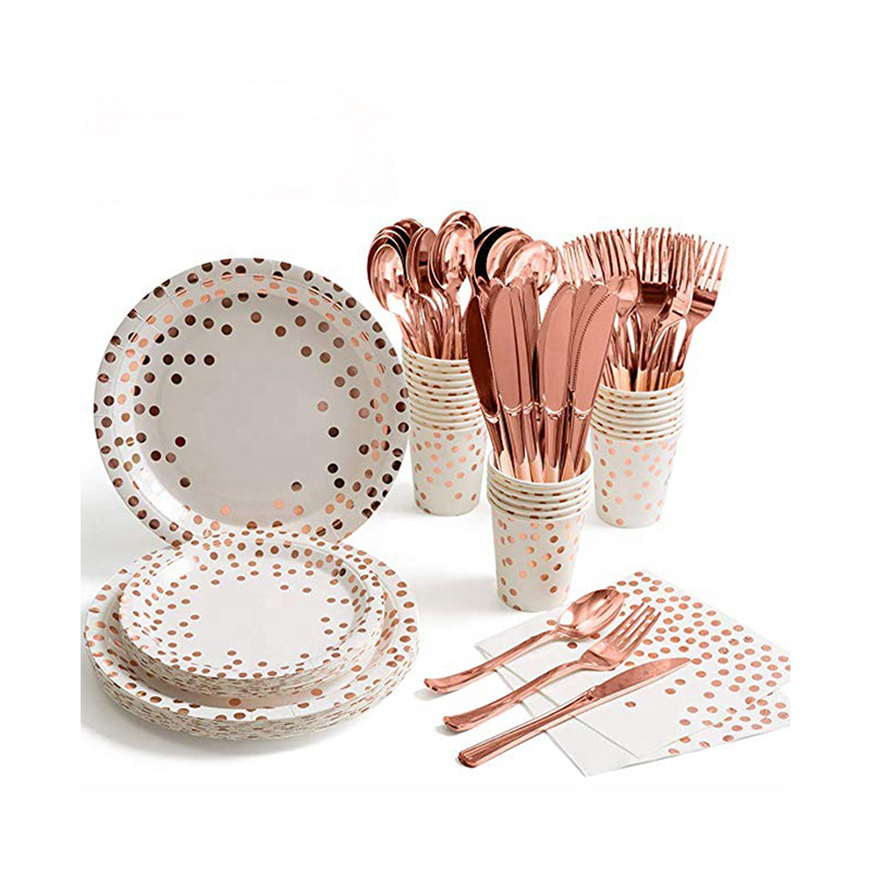 Disposable Party Tableware Set Paper Plates Cups Plastic Forks Napkins Plato De Fiesta Baby Shower Wedding Birthday Part