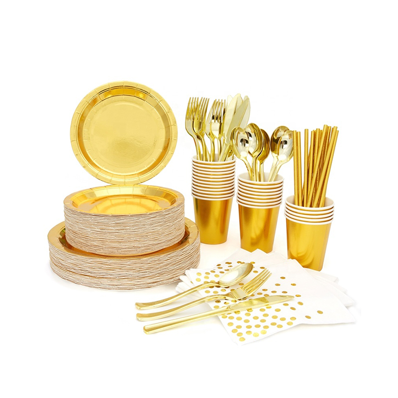 Disposable Party Tableware Set Paper Plates Cups Plastic Forks Napkins Plato De Fiesta Baby Shower Wedding Birthday Part