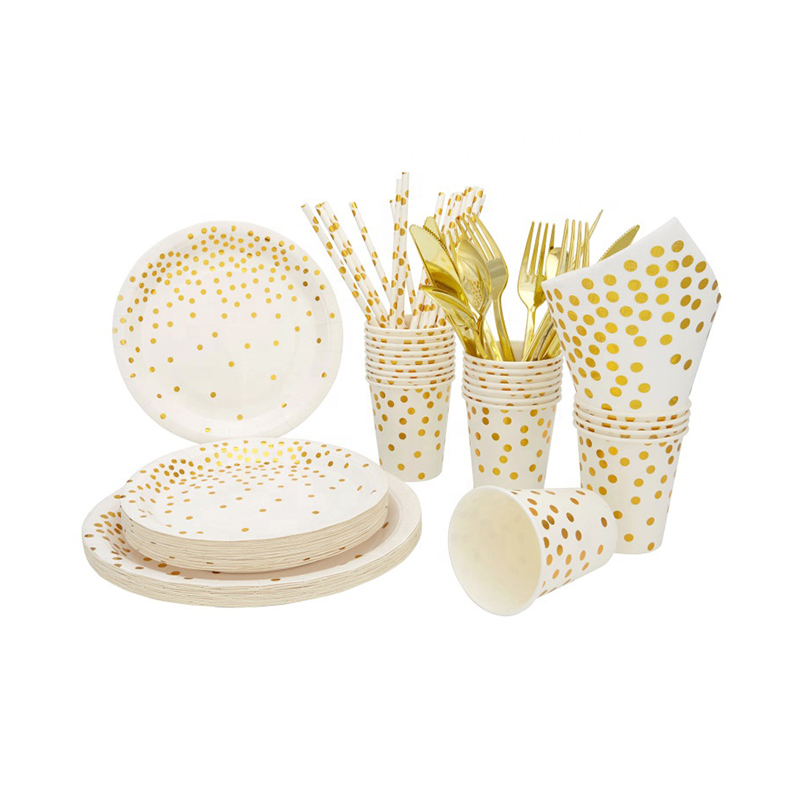 Disposable Party Tableware Set Paper Plates Cups Plastic Forks Napkins Plato De Fiesta Baby Shower Wedding Birthday Part