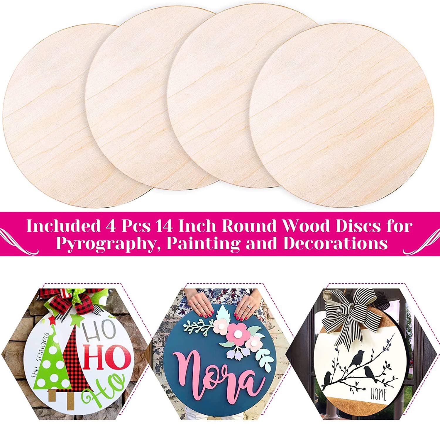 4 Pack 14 Inch Wood Circles for Crafts, Acejoz Round Wood Plywood Circles Unfinished Wood