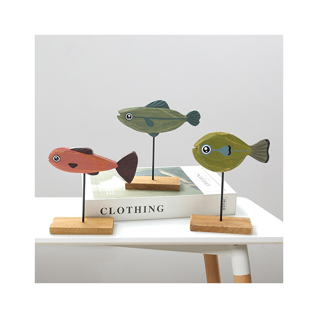 European style Handmade wooden christmas crafts wood cute fish decoration for home desktop ornaments