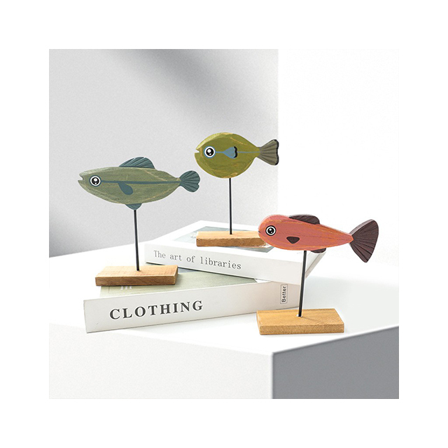 European style Handmade wooden christmas crafts wood cute fish decoration for home desktop ornaments