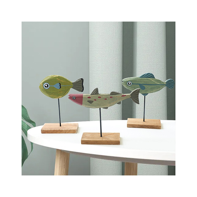European style Handmade wooden christmas crafts wood cute fish decoration for home desktop ornaments