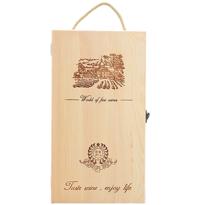 Unpolished Wooden Wine Box With Handle For Gift Craft Birthday Housewarming