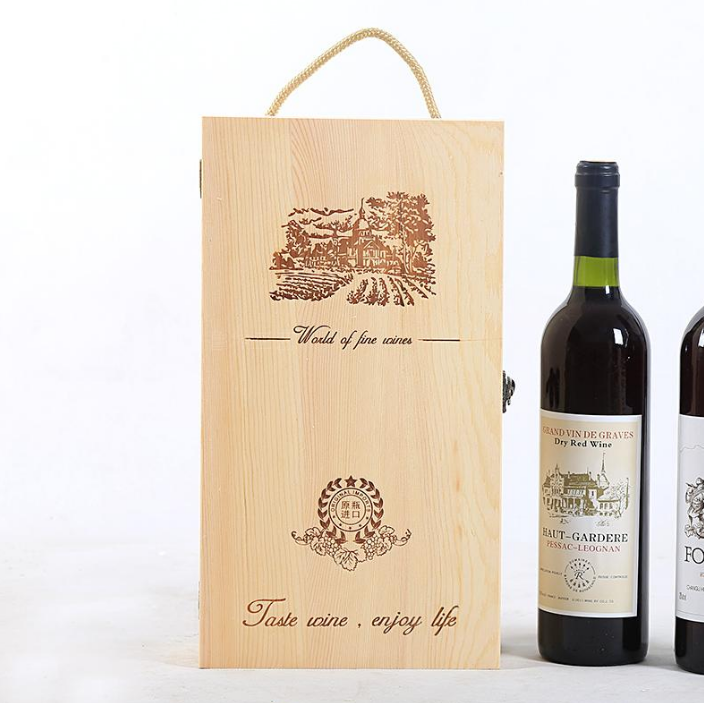 Unpolished Wooden Wine Box With Handle For Gift Craft Birthday Housewarming