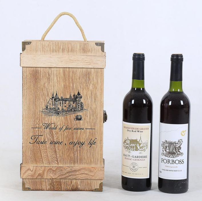 Unpolished Wooden Wine Box With Handle For Gift Craft Birthday Housewarming