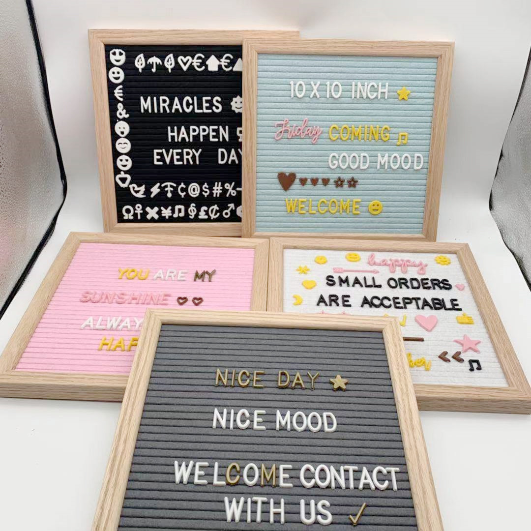 High quality 10*10 inches Light Blue Oak solid wood wooden crafts felt letter board for Advertising board