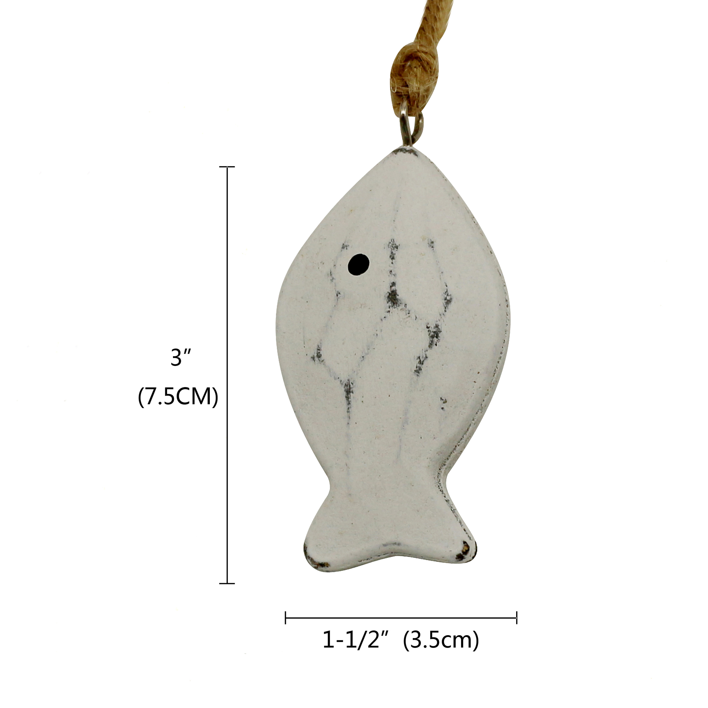 3 Inches Hand Carved Wood Fish Hanging with Jute Rope Nautical Decorated, Mediterranean Style For Wall Hanging Gift Craf