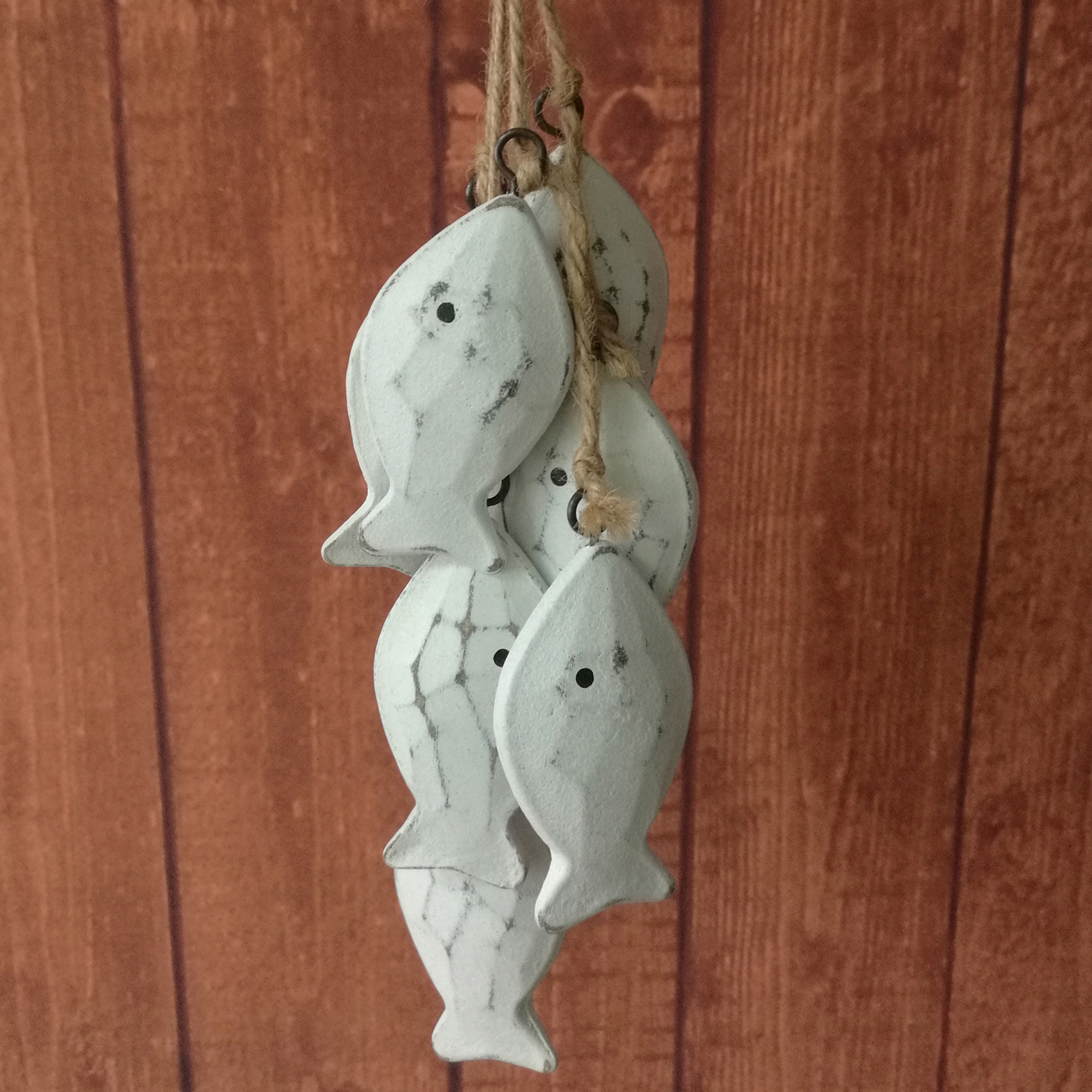 3 Inches Hand Carved Wood Fish Hanging with Jute Rope Nautical Decorated, Mediterranean Style For Wall Hanging Gift Craf