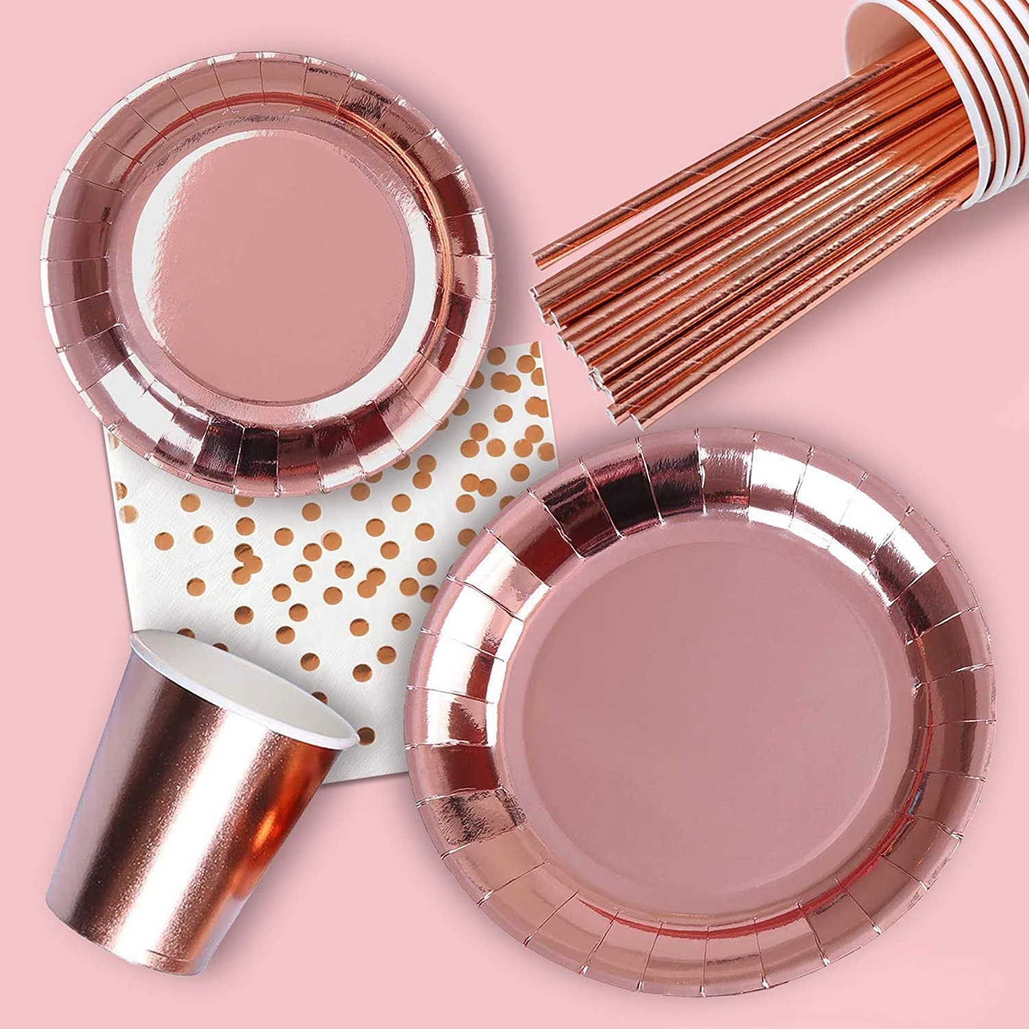 Hot rose gold theme wedding party disposable tableware