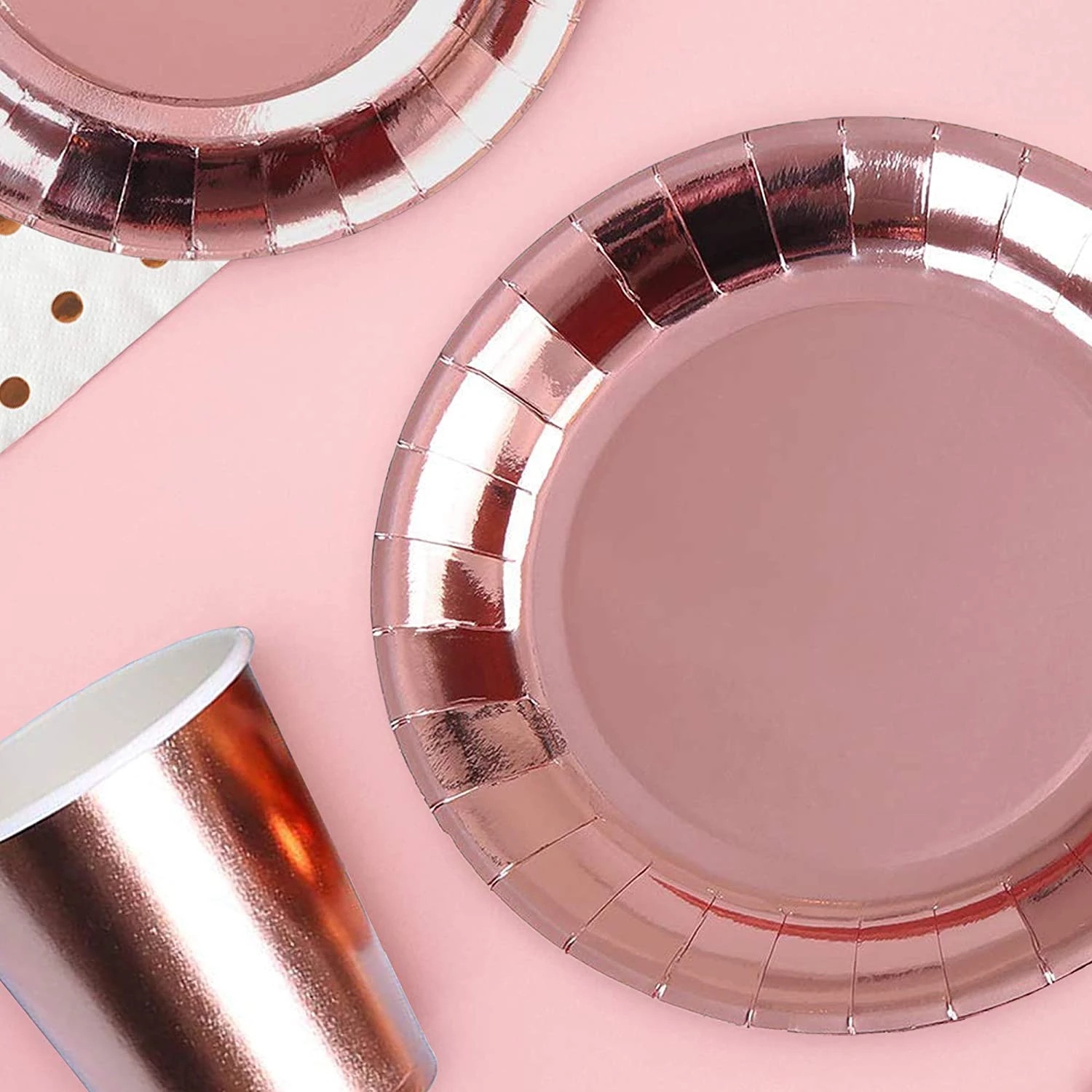 Hot rose gold theme wedding party disposable tableware
