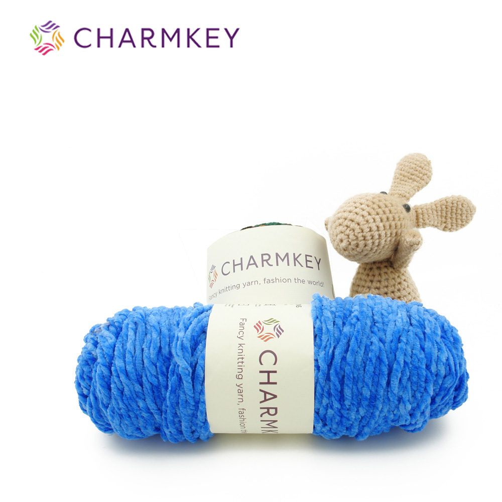 Charmkey 100% Polyester Velvet Chenille Yarn for  Fancy Knitting Ring SPUN Dyed
