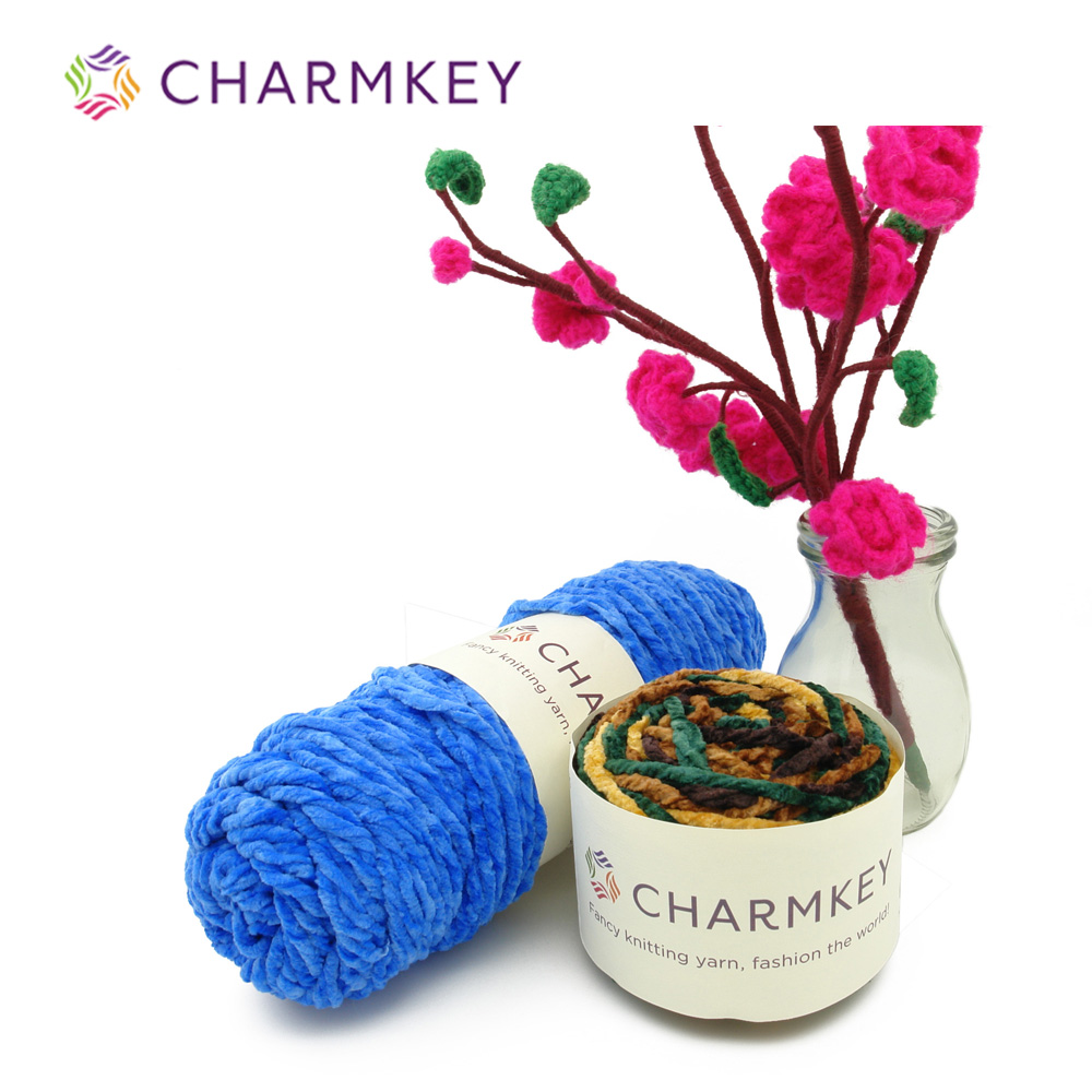 Charmkey 100% Polyester Velvet Chenille Yarn for  Fancy Knitting Ring SPUN Dyed