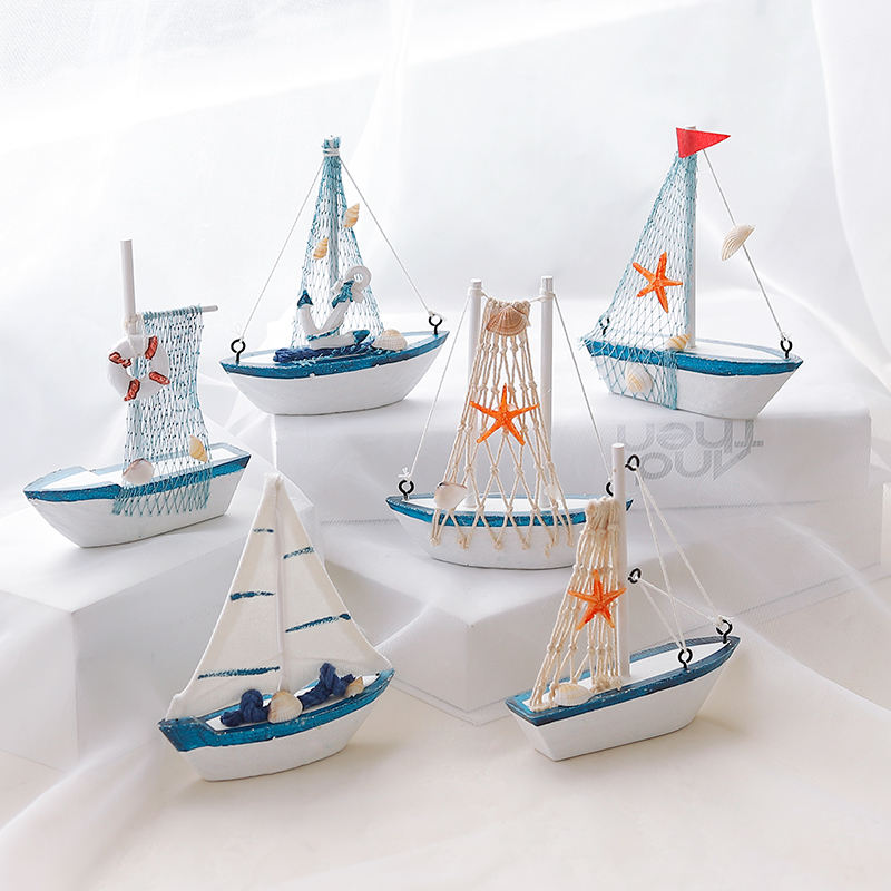 Mediterranean style Wooden mini sailboats nautical crafts living room desktop office decor home decoration