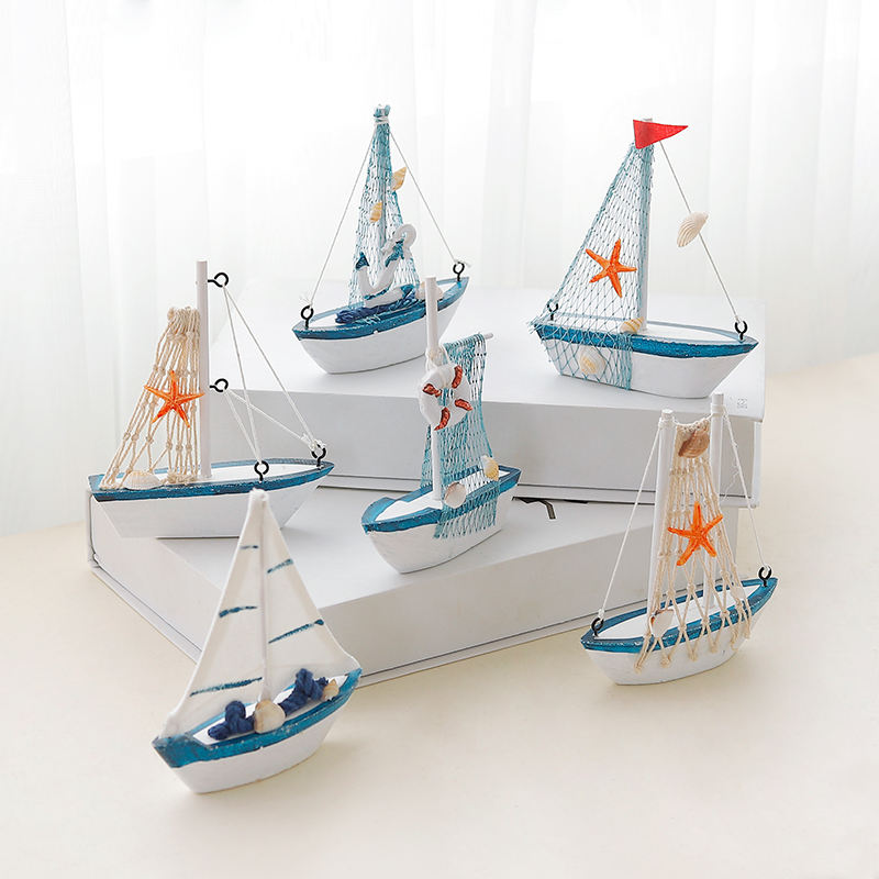 Mediterranean style Wooden mini sailboats nautical crafts living room desktop office decor home decoration