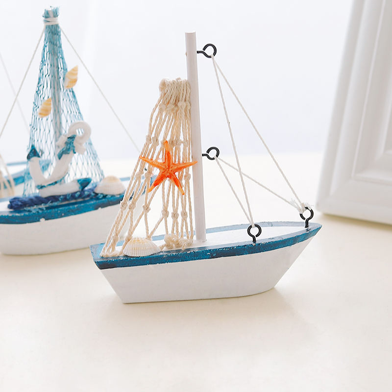 Mediterranean style Wooden mini sailboats nautical crafts living room desktop office decor home decoration