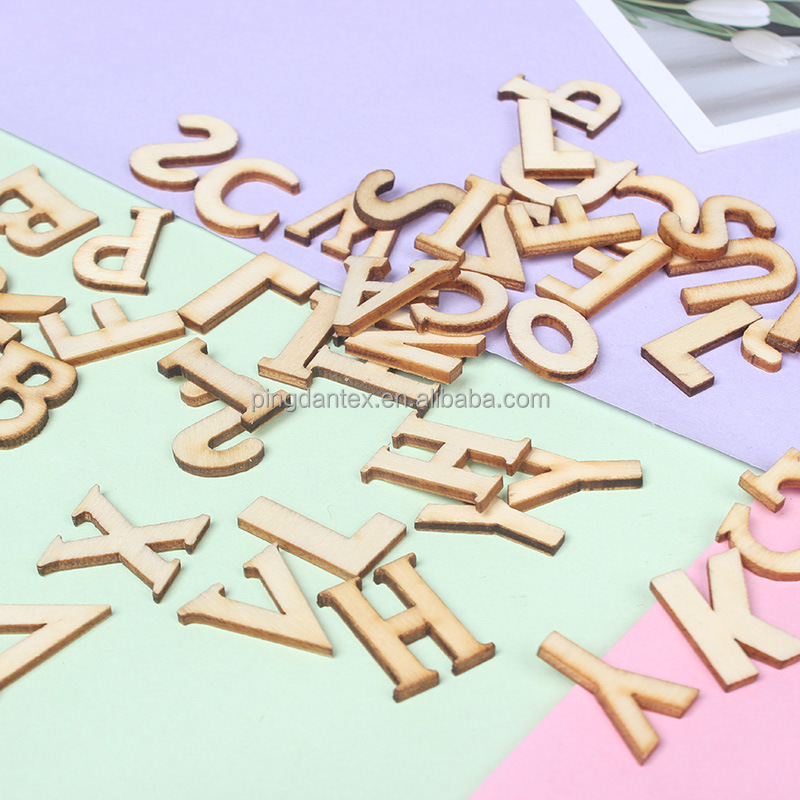 Popular unfinished wood crafts alphabet letter chips wall sign decoration early childhood education toy