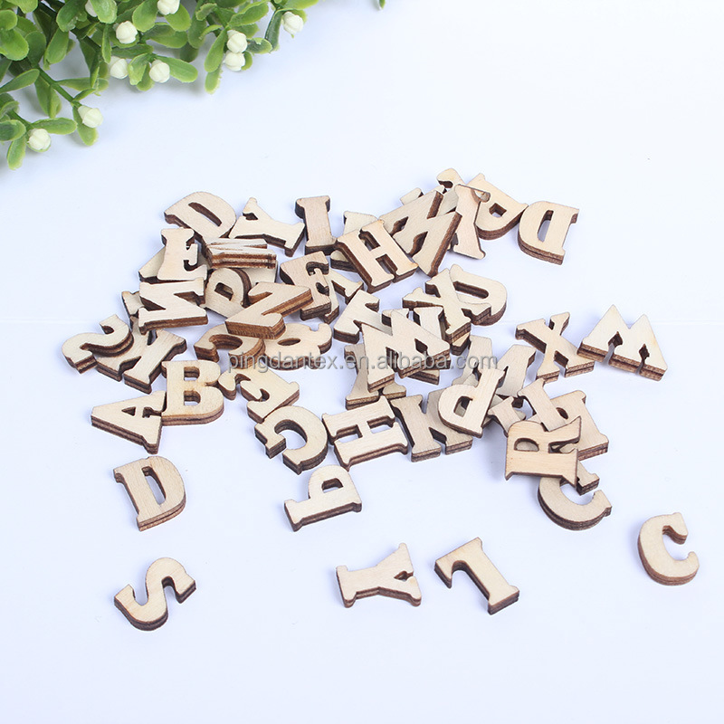 Popular unfinished wood crafts alphabet letter chips wall sign decoration early childhood education toy