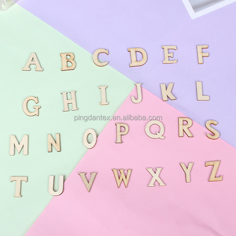 Popular unfinished wood crafts alphabet letter chips wall sign decoration early childhood education toy
