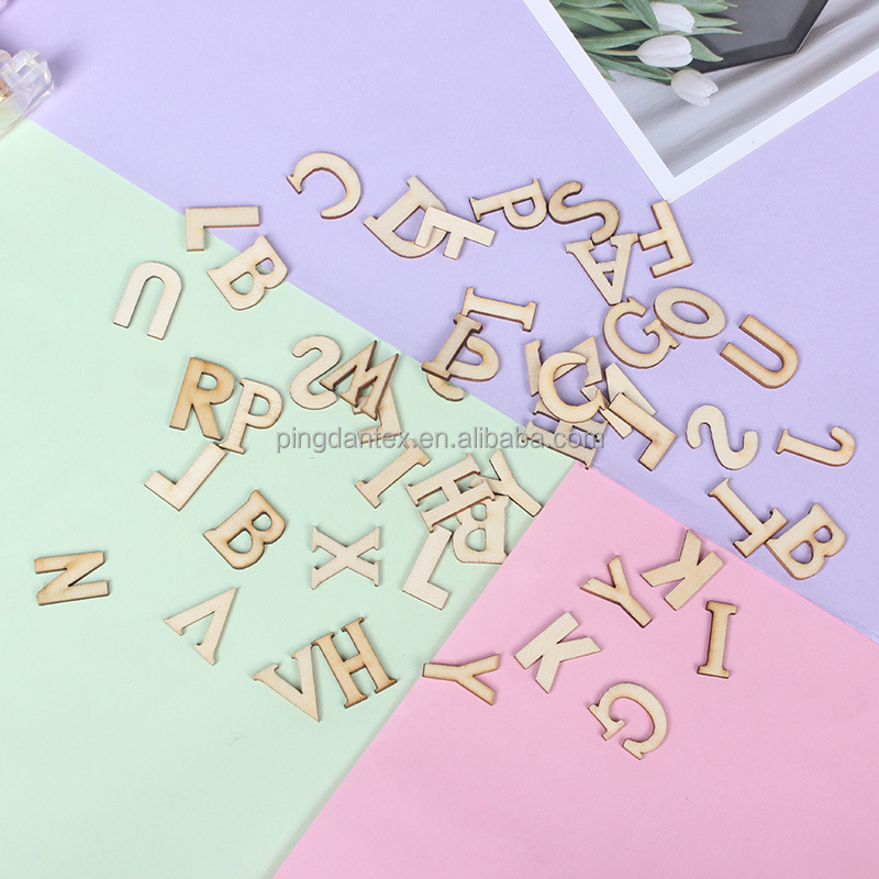 Popular unfinished wood crafts alphabet letter chips wall sign decoration early childhood education toy