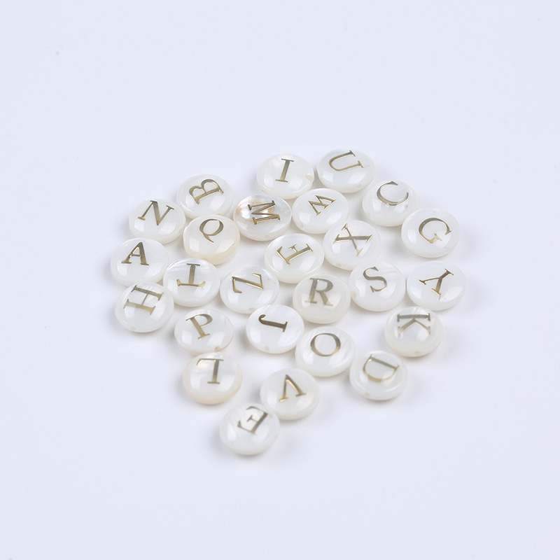 Loose 8-8.5mm Letters Shell Beads Jewelry Alphabet Bead For DIY horizontal hole