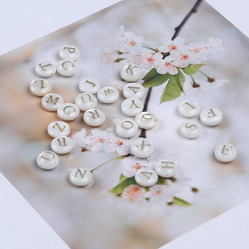 Loose 8-8.5mm Letters Shell Beads Jewelry Alphabet Bead For DIY horizontal hole