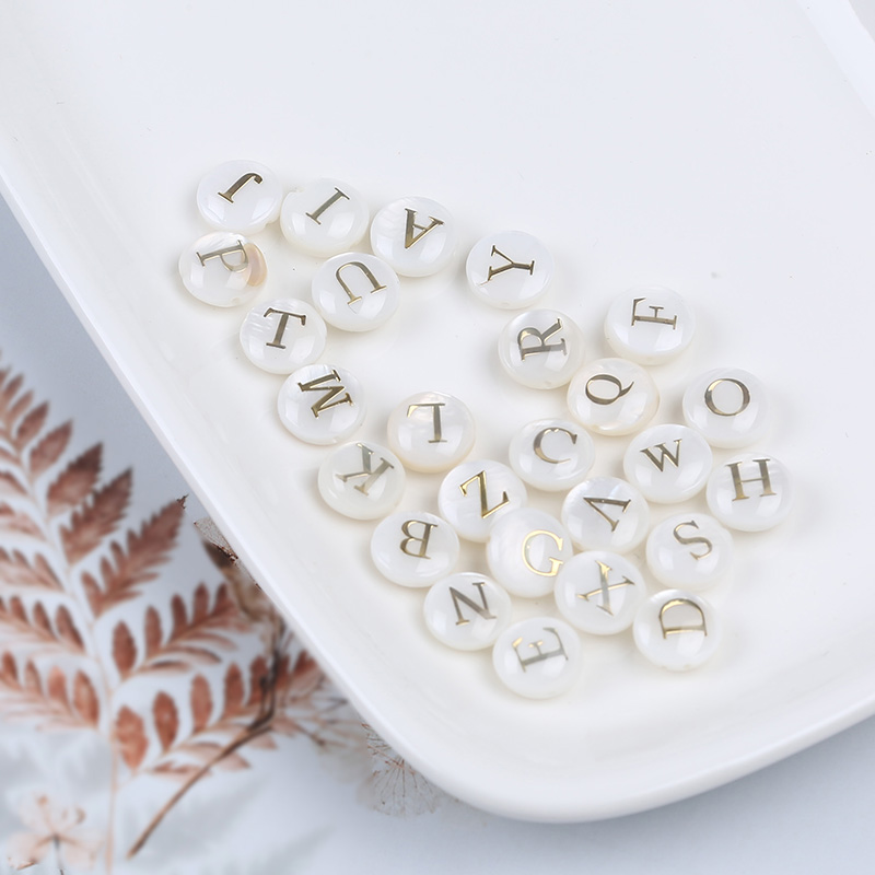 Loose 8-8.5mm Letters Shell Beads Jewelry Alphabet Bead For DIY horizontal hole