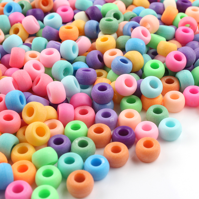 6*9mm Candy Color Beads for Kids Bracelets Jewelry DIY Plastic Spacer Beads Acrylic Matte Pony Beads
