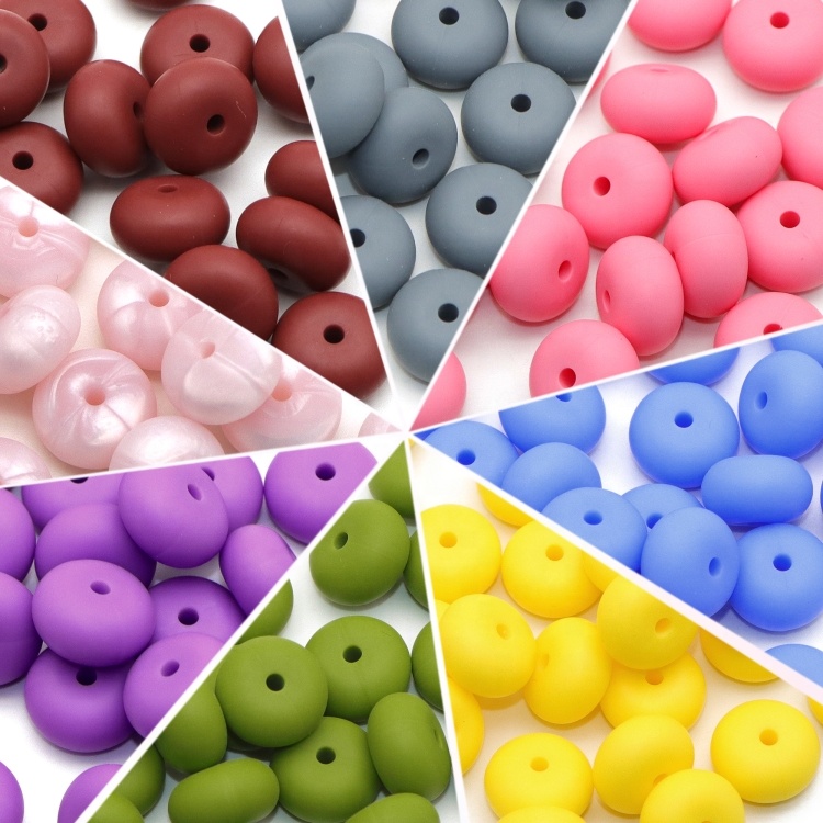 100pcs/Set 14mm Round Flat Silicone Beads for Keychain Pen Making DIY Baby Pacifier Chain Bracelet Necklace Chewing Bead