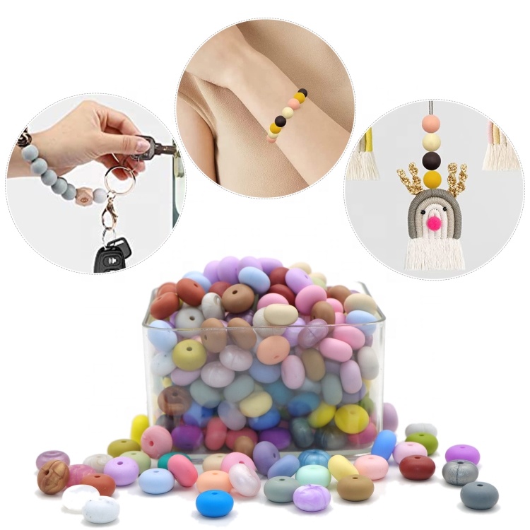 100pcs/Set 14mm Round Flat Silicone Beads for Keychain Pen Making DIY Baby Pacifier Chain Bracelet Necklace Chewing Bead