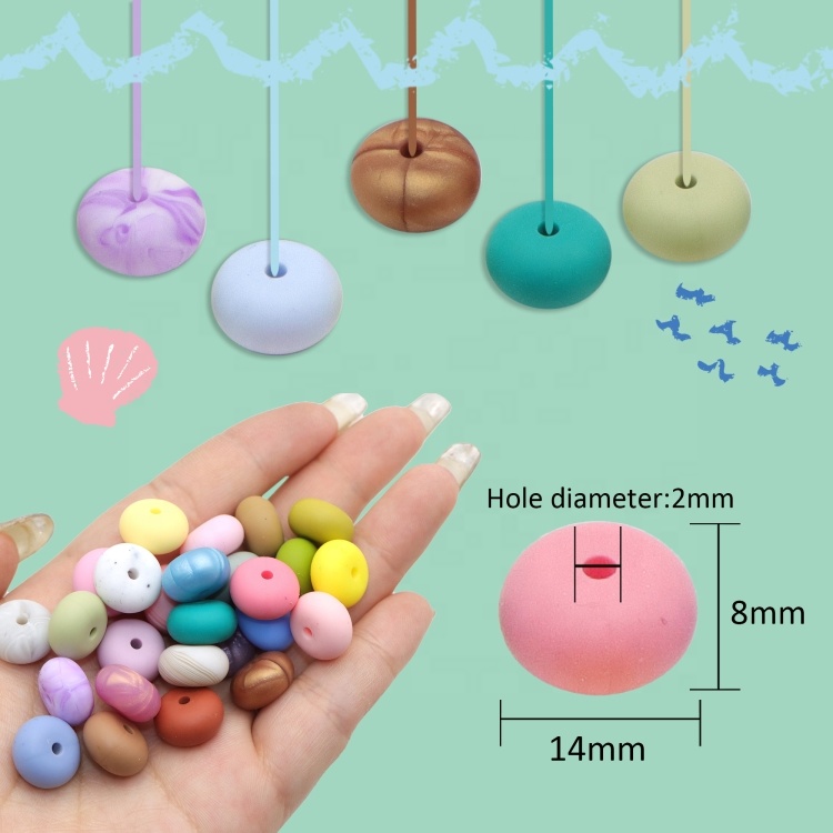 100pcs/Set 14mm Round Flat Silicone Beads for Keychain Pen Making DIY Baby Pacifier Chain Bracelet Necklace Chewing Bead
