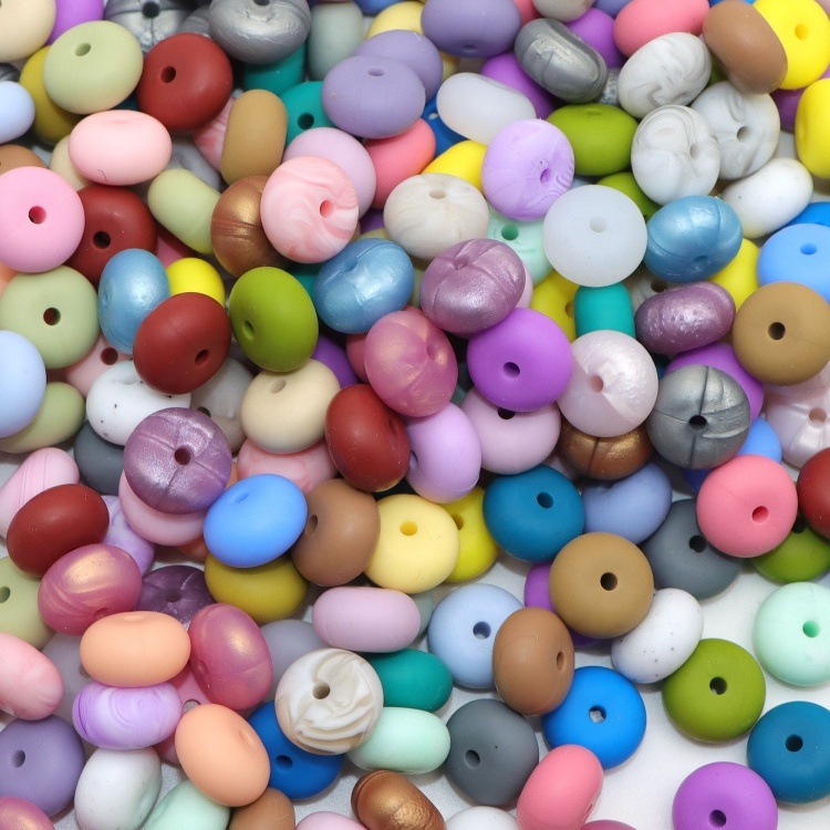 100pcs/Set 14mm Round Flat Silicone Beads for Keychain Pen Making DIY Baby Pacifier Chain Bracelet Necklace Chewing Bead