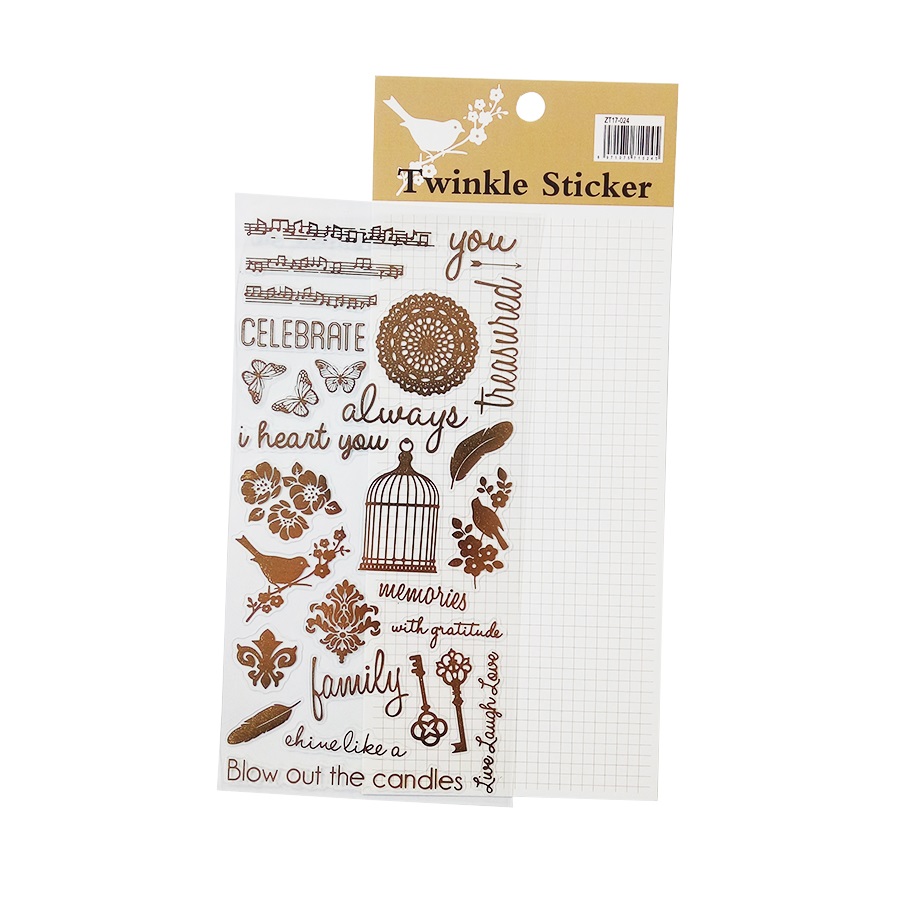 3 Sheet/ Pack Gold Stamping Flower Cat Letter Stickers PVC Waterproof Scrapbooking Stickers 