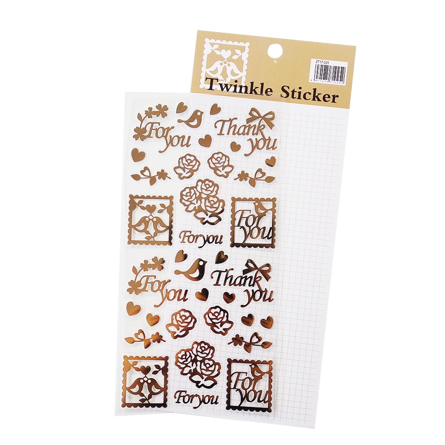 3 Sheet/ Pack Gold Stamping Flower Cat Letter Stickers PVC Waterproof Scrapbooking Stickers 