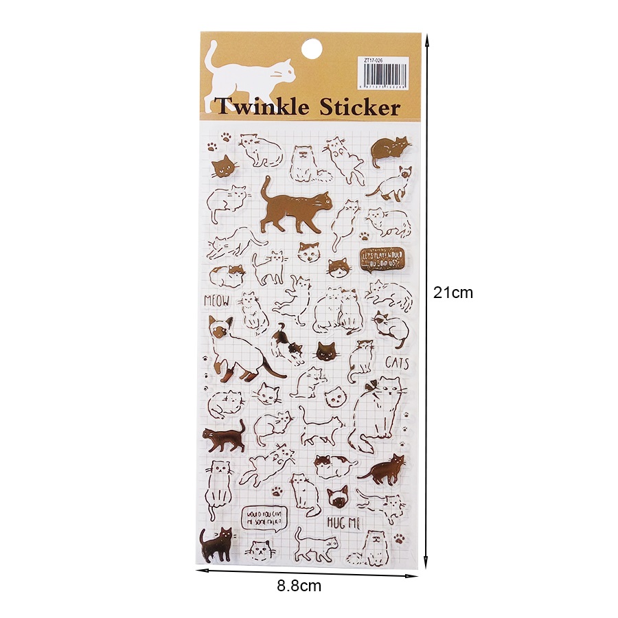 3 Sheet/ Pack Gold Stamping Flower Cat Letter Stickers PVC Waterproof Scrapbooking Stickers 
